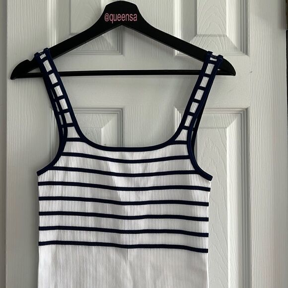 Zara Limitless Contour Strappy Seamless Unitard white with Blue Stripe - Picture 7 of 15